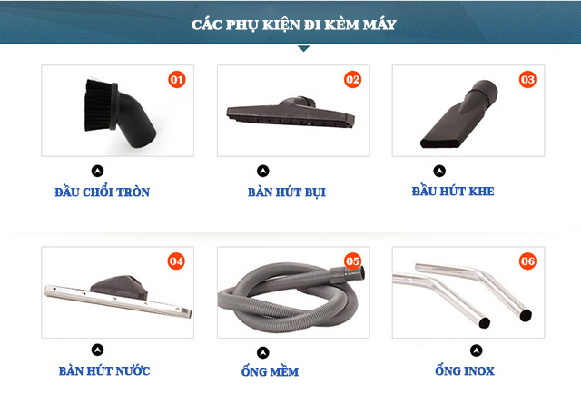 Các phụ kiện đi kèm hỗ trợ quá trình làm sạch các không gian