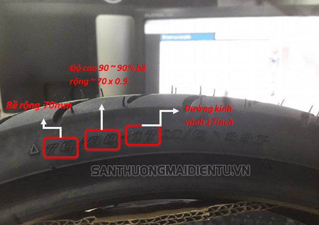 Thông số kích thước trên lốp xe máy